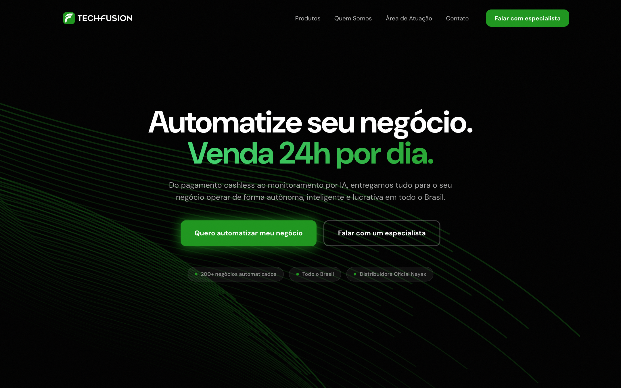 TechFusion, site e seis landing pages de produto construídos pela Átrio